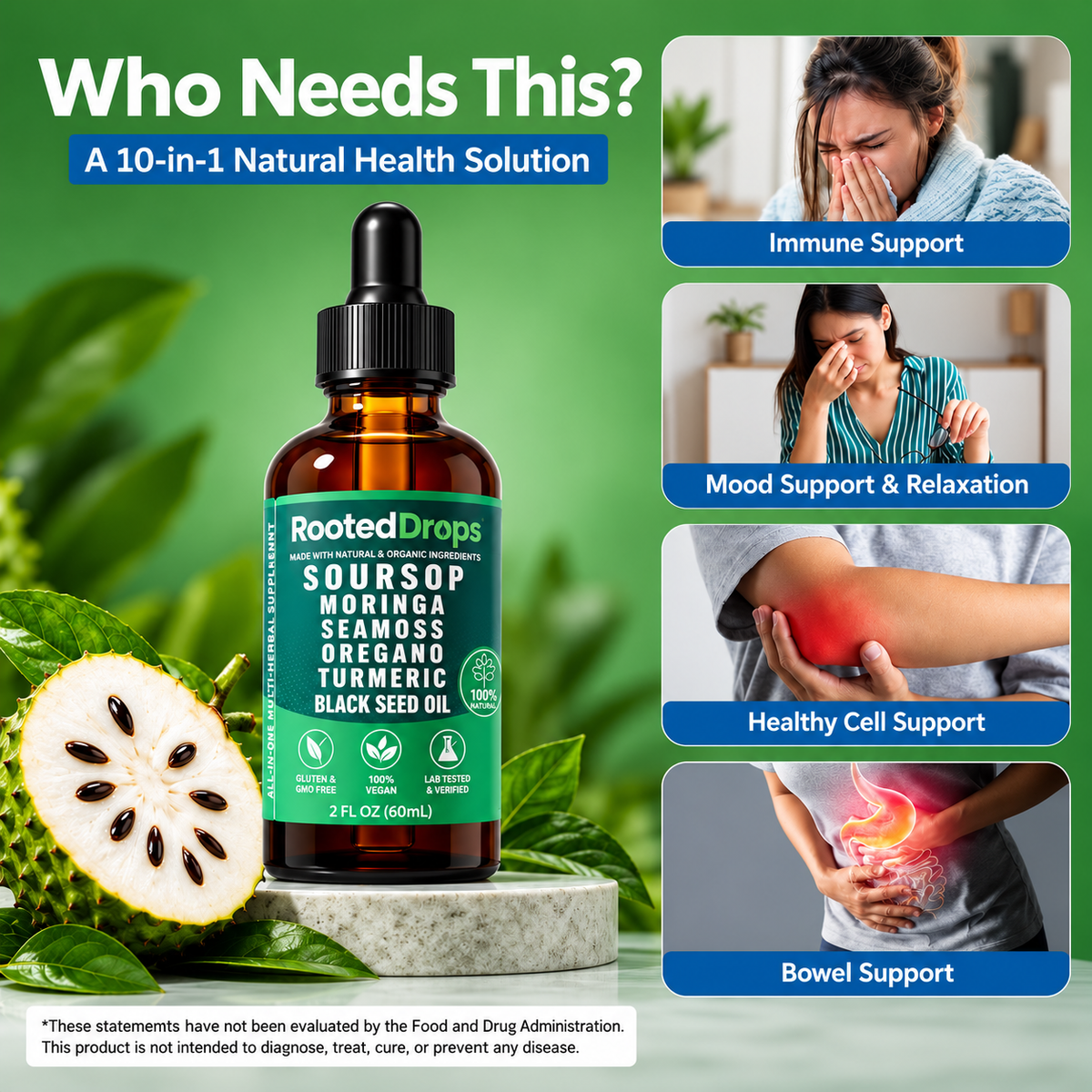 RootedDrops™ 10-in-1 Herbal Liquid Drops